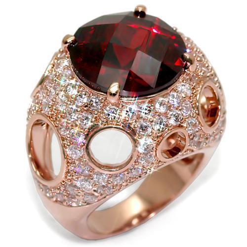 LO1507 - Rose Gold Brass Ring with AAA Grade CZ in Garnet - Brand My Case
