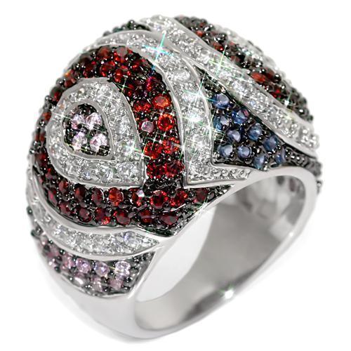 LO1520 - Rhodium + Ruthenium Brass Ring with AAA Grade CZ in Multi - Brand My Case