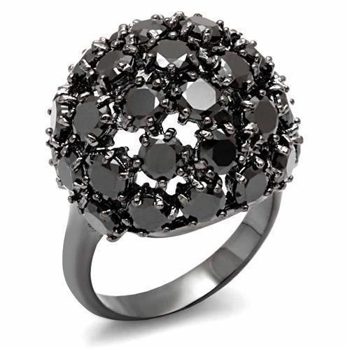 LO1631 - TIN Cobalt Black Brass Ring with AAA Grade CZ in Jet - Brand My Case