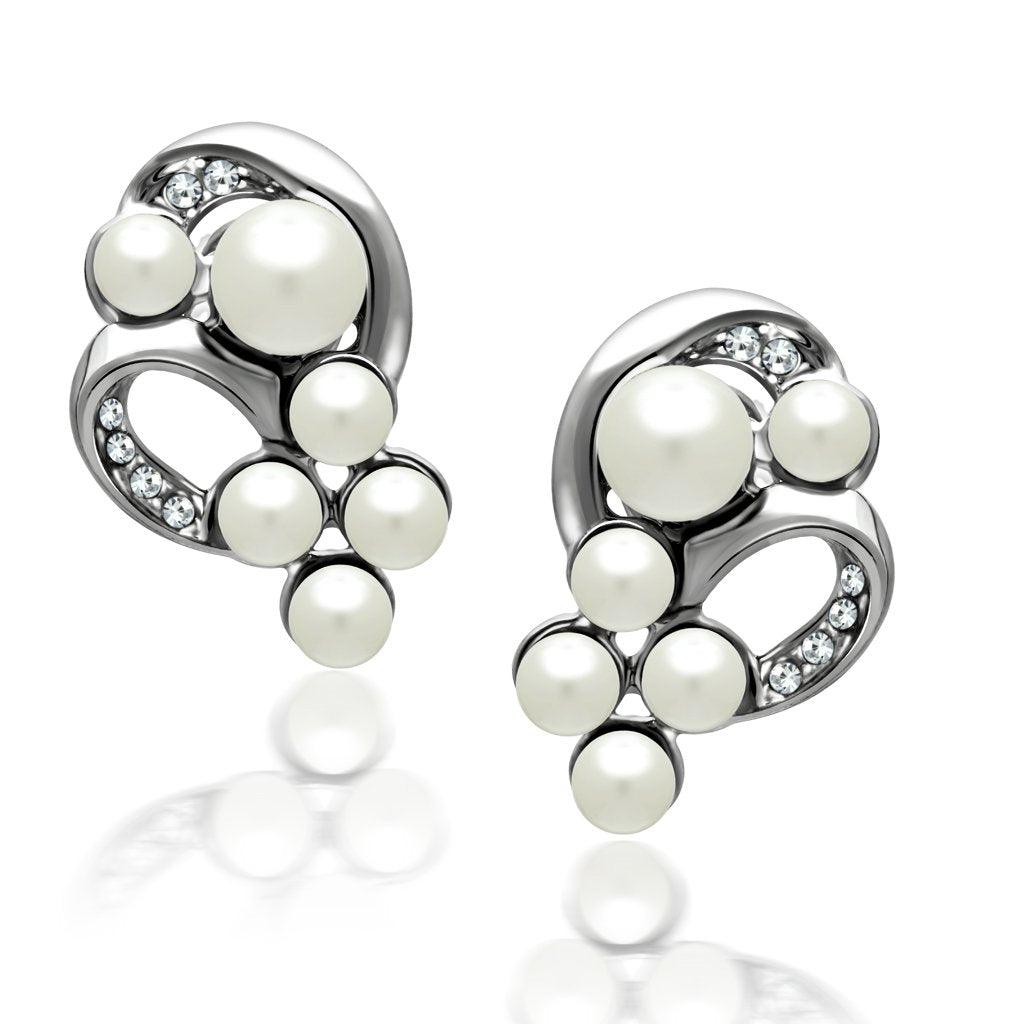 LO1970 - Rhodium White Metal Earrings with Synthetic Pearl in White - Brand My Case