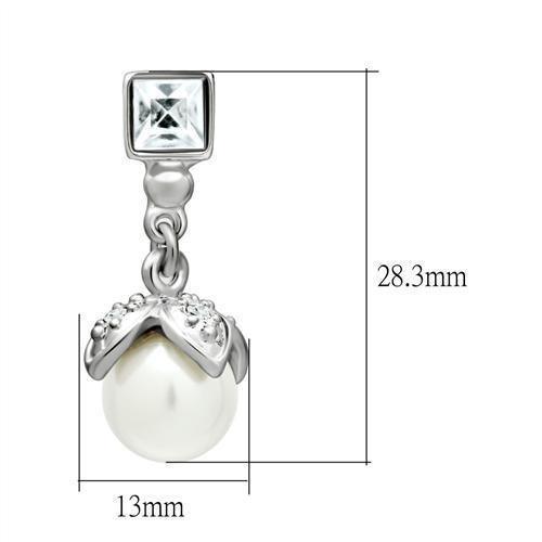 LO1973 - Rhodium White Metal Earrings with Synthetic Pearl in White - Brand My Case