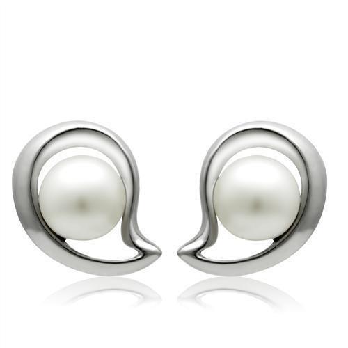 LO1976 - Rhodium White Metal Earrings with Synthetic Pearl in White - Brand My Case