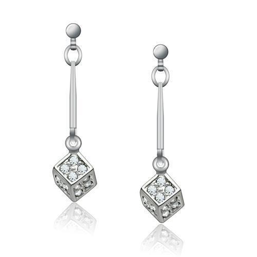 LO1981 - Rhodium White Metal Earrings with Top Grade Crystal in Clear - Brand My Case