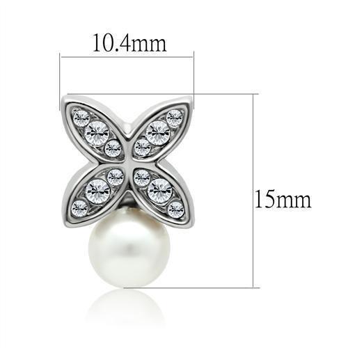 LO1987 - Rhodium White Metal Earrings with Synthetic Pearl in White - Brand My Case