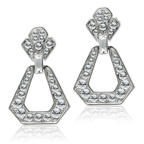 LO1995 - Rhodium White Metal Earrings with Top Grade Crystal in Clear - Brand My Case