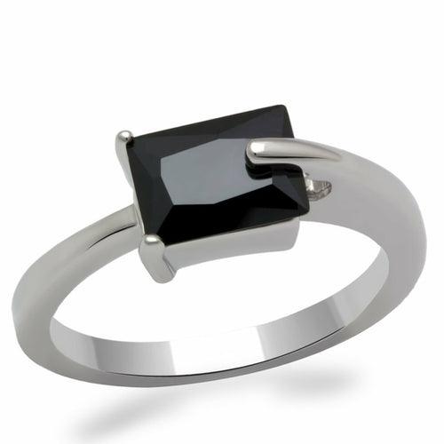 LO2066 - Rhodium Brass Ring with AAA Grade CZ in Jet - Brand My Case
