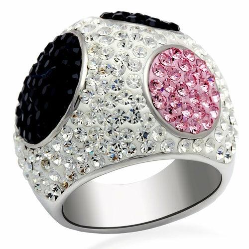 LO2081 - Rhodium + Ruthenium Brass Ring with Top Grade Crystal in - Brand My Case