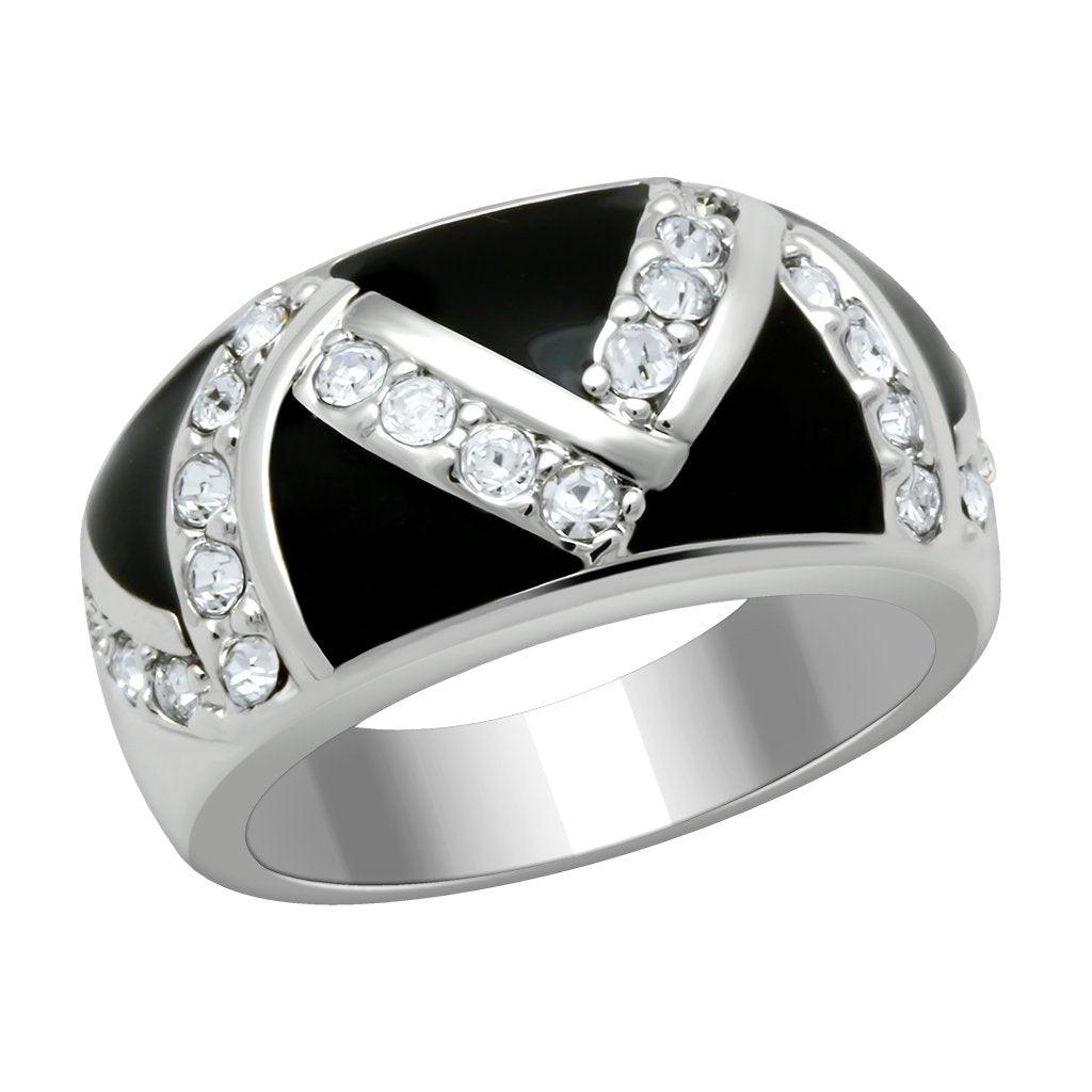 LO2094 - Rhodium Brass Ring with Top Grade Crystal in Clear - Brand My Case