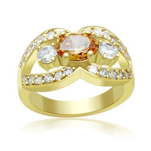 LO2099 - Gold Brass Ring with AAA Grade CZ in Champagne - Brand My Case