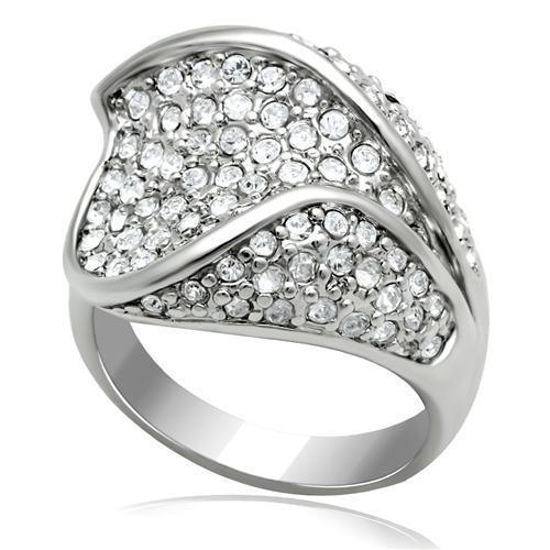 LO2105 - Rhodium Brass Ring with Top Grade Crystal in Clear - Brand My Case