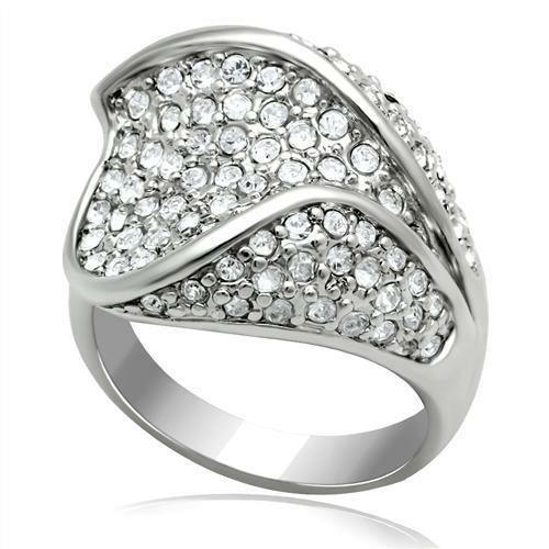 LO2105 - Rhodium Brass Ring with Top Grade Crystal in Clear - Brand My Case