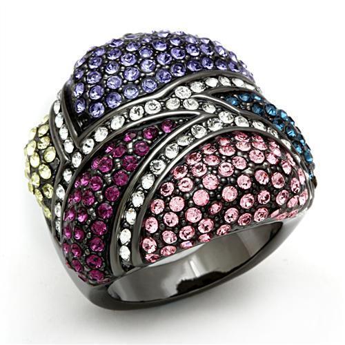LO2174 - TIN Cobalt Black Brass Ring with Top Grade Crystal in Multi - Brand My Case