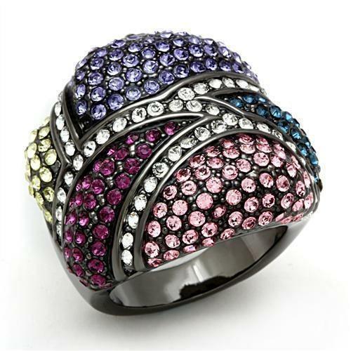 LO2174 - TIN Cobalt Black Brass Ring with Top Grade Crystal in Multi - Brand My Case