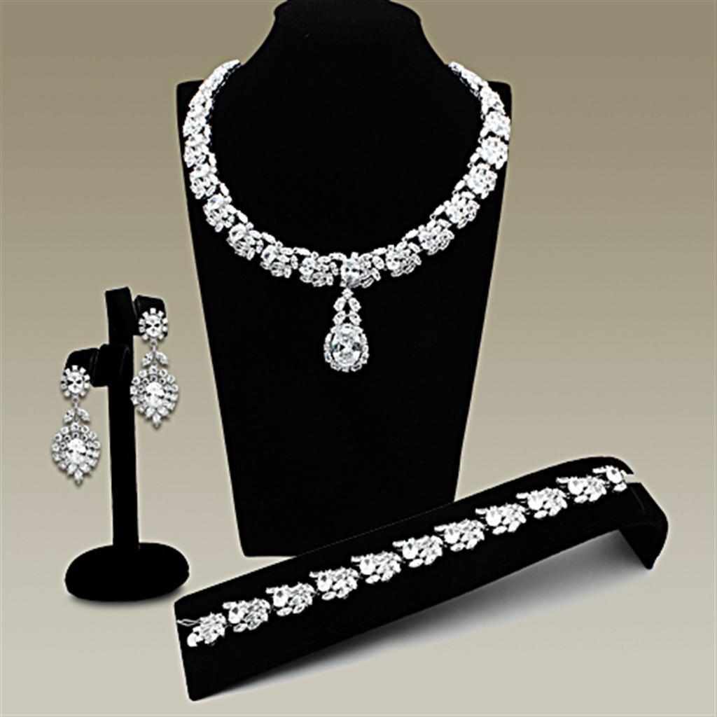 LO2333 - Rhodium Brass Jewelry Sets with AAA Grade CZ in Clear - Brand My Case
