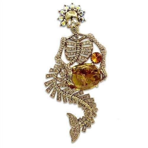 LO2411 - Gold White Metal Brooches with AAA Grade CZ in Topaz - Brand My Case