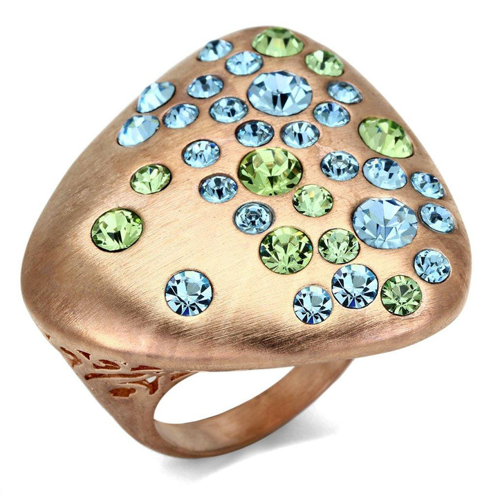 LO2535 - Rose Gold Brass Ring with Top Grade Crystal in Multi Color - Brand My Case