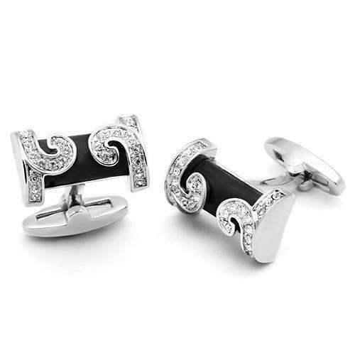 LO2630 - Rhodium Brass Cufflink with Top Grade Crystal in Clear - Brand My Case