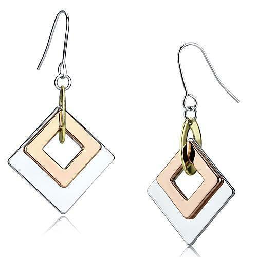 LO2676 - Rhodium + Gold + Rose Gold Iron Earrings with No Stone - Brand My Case