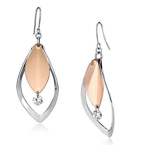 LO2684 - Rose Gold + Rhodium Iron Earrings with AAA Grade CZ in Clear - Brand My Case