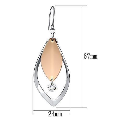 LO2684 - Rose Gold + Rhodium Iron Earrings with AAA Grade CZ in Clear - Brand My Case