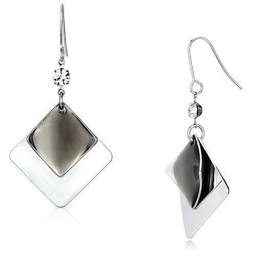 LO2698 - Rhodium Iron Earrings with Top Grade Crystal in Clear - Brand My Case