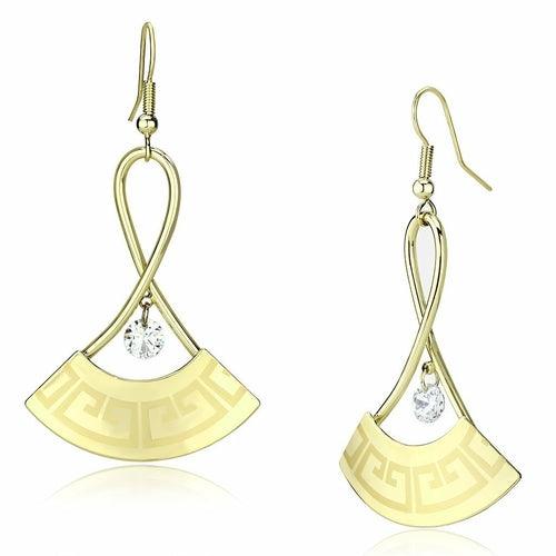 LO2707 - Gold Iron Earrings with AAA Grade CZ in Clear - Brand My Case
