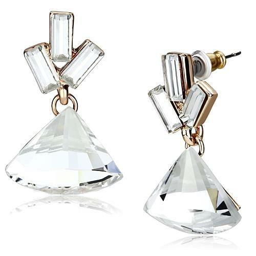 LO2751 - Rose Gold Iron Earrings with Top Grade Crystal in Clear - Brand My Case