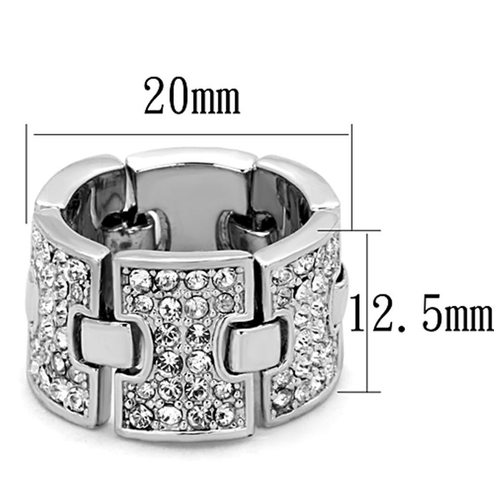 LO3147 - Rhodium Brass Ring with Top Grade Crystal in Clear - Brand My Case