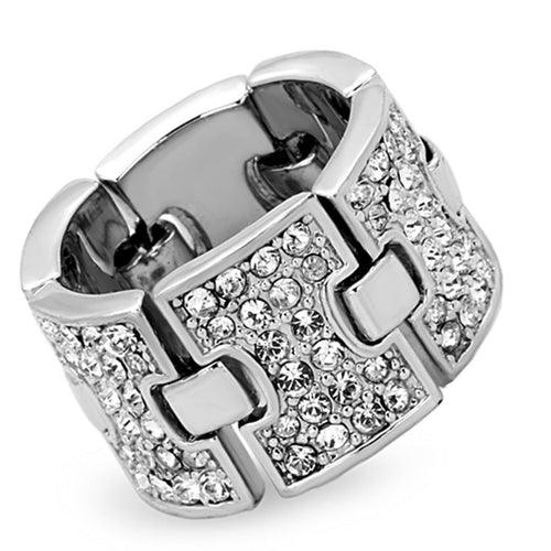 LO3147 - Rhodium Brass Ring with Top Grade Crystal in Clear - Brand My Case