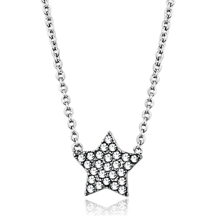 LO3225 - Rhodium Brass Necklace with Top Grade Crystal in Clear - Brand My Case