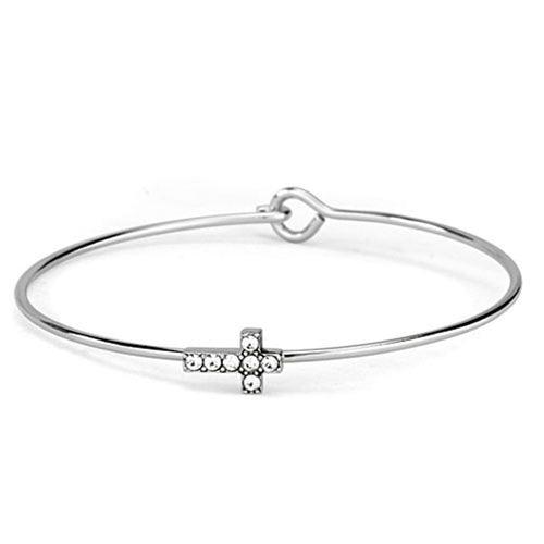 LO3266 - Rhodium Brass Bangle with Top Grade Crystal in Clear - Brand My Case