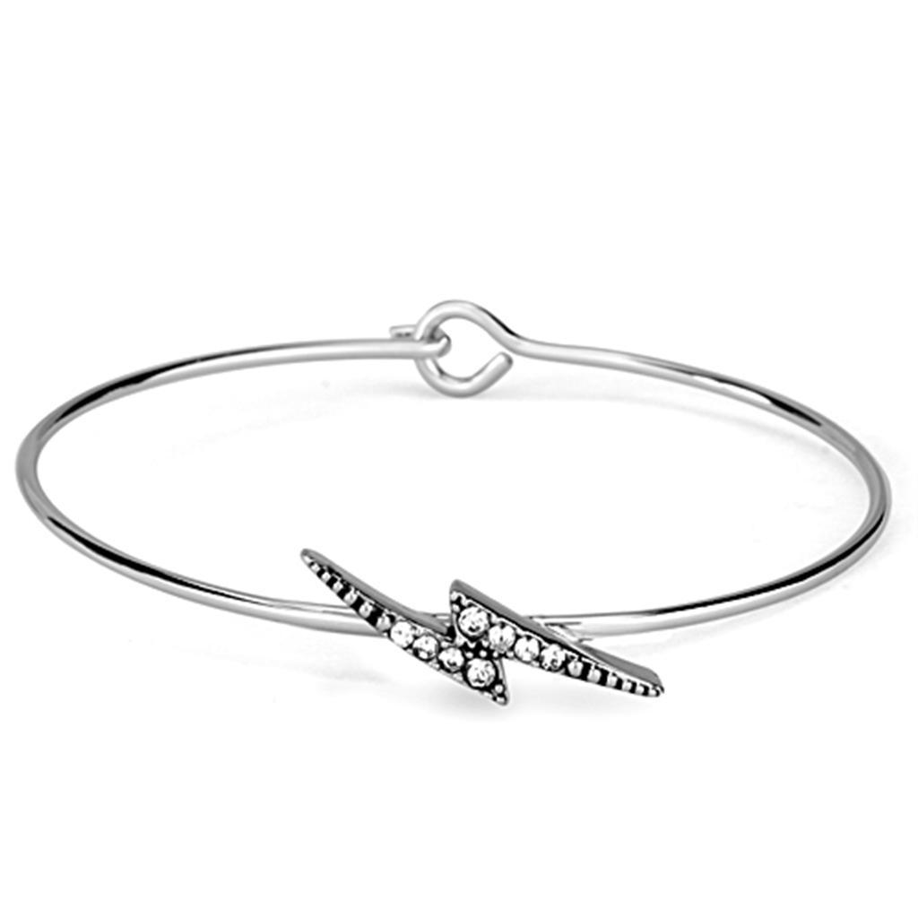 LO3442 - Rhodium Brass Bangle with Top Grade Crystal in Clear - Brand My Case