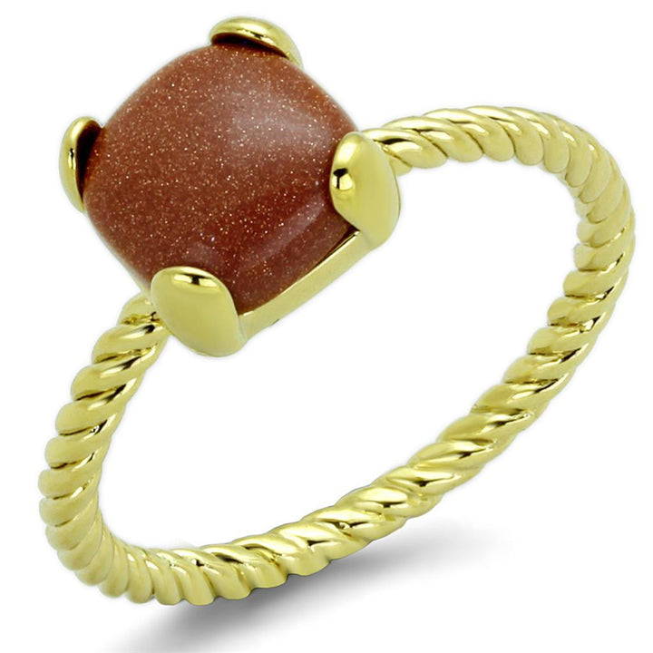 LO3547 - Gold Brass Ring with Synthetic Cat Eye in Brown - Brand My Case