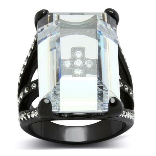 LO3593 - TIN Cobalt Black Brass Ring with AAA Grade CZ in Clear - Brand My Case