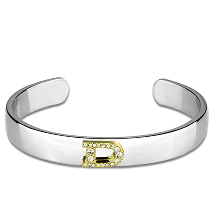 LO3614 - Reverse Two-Tone White Metal Bangle with Top Grade Crystal - Brand My Case