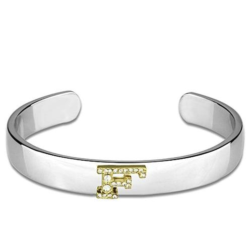 LO3616 - Reverse Two-Tone White Metal Bangle with Top Grade Crystal - Brand My Case
