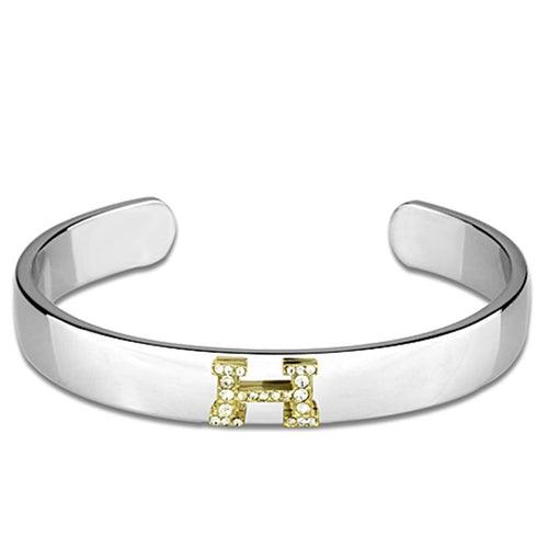 LO3618 - Reverse Two-Tone White Metal Bangle with Top Grade Crystal - Brand My Case