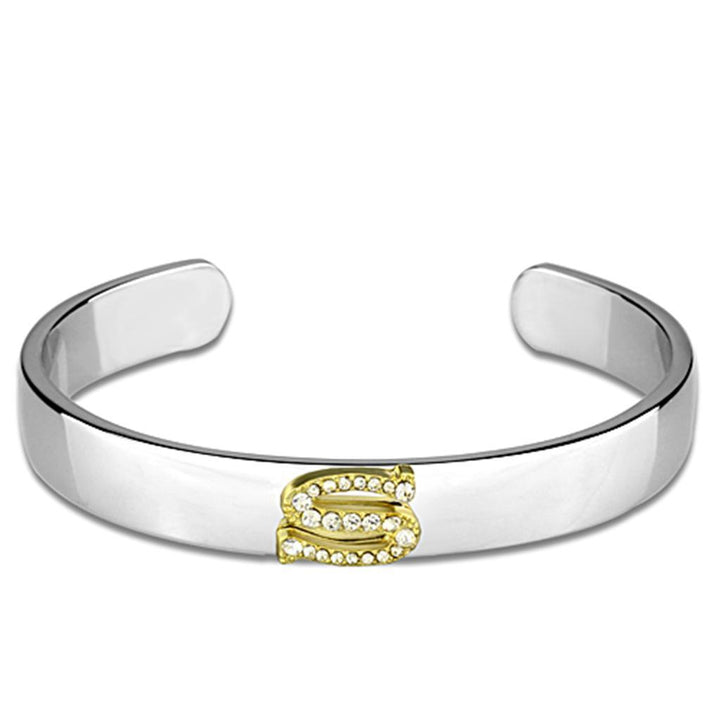 LO3629 - Reverse Two-Tone White Metal Bangle with Top Grade Crystal - Brand My Case