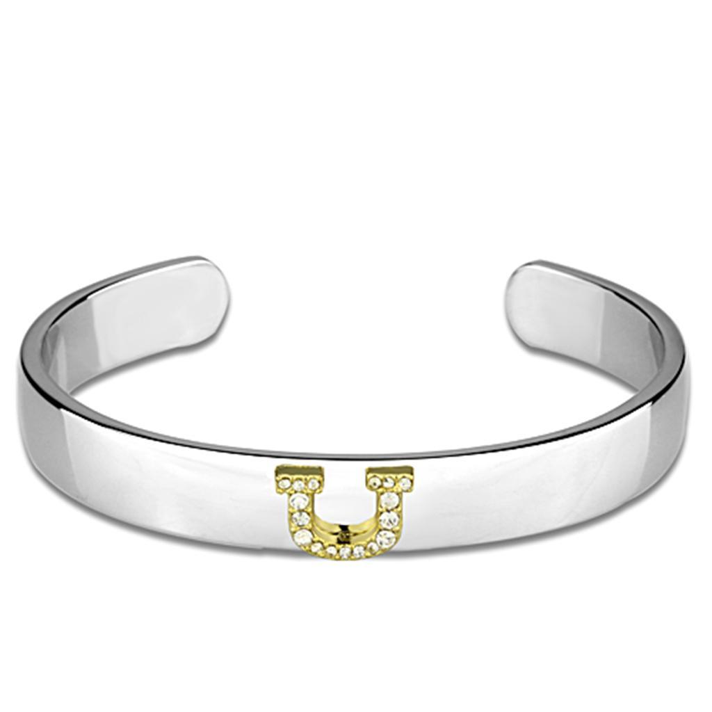 LO3631 - Reverse Two-Tone White Metal Bangle with Top Grade Crystal - Brand My Case