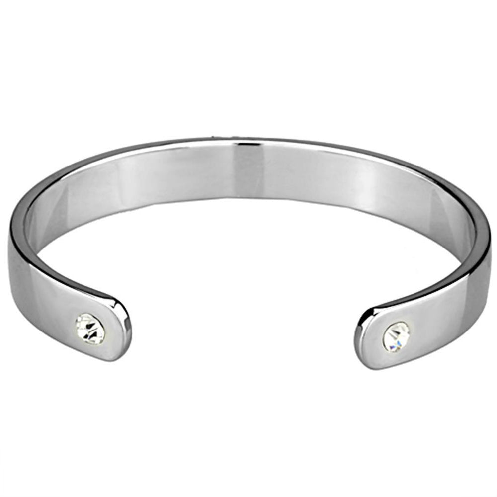 LO3635 - Reverse Two-Tone White Metal Bangle with Top Grade Crystal - Brand My Case