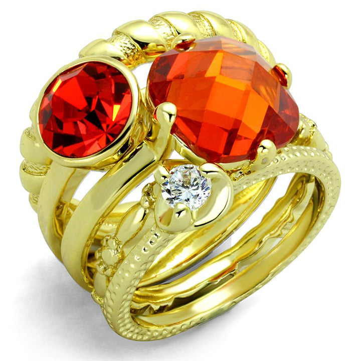 LO3649 - Gold Brass Ring with AAA Grade CZ in Orange - Brand My Case