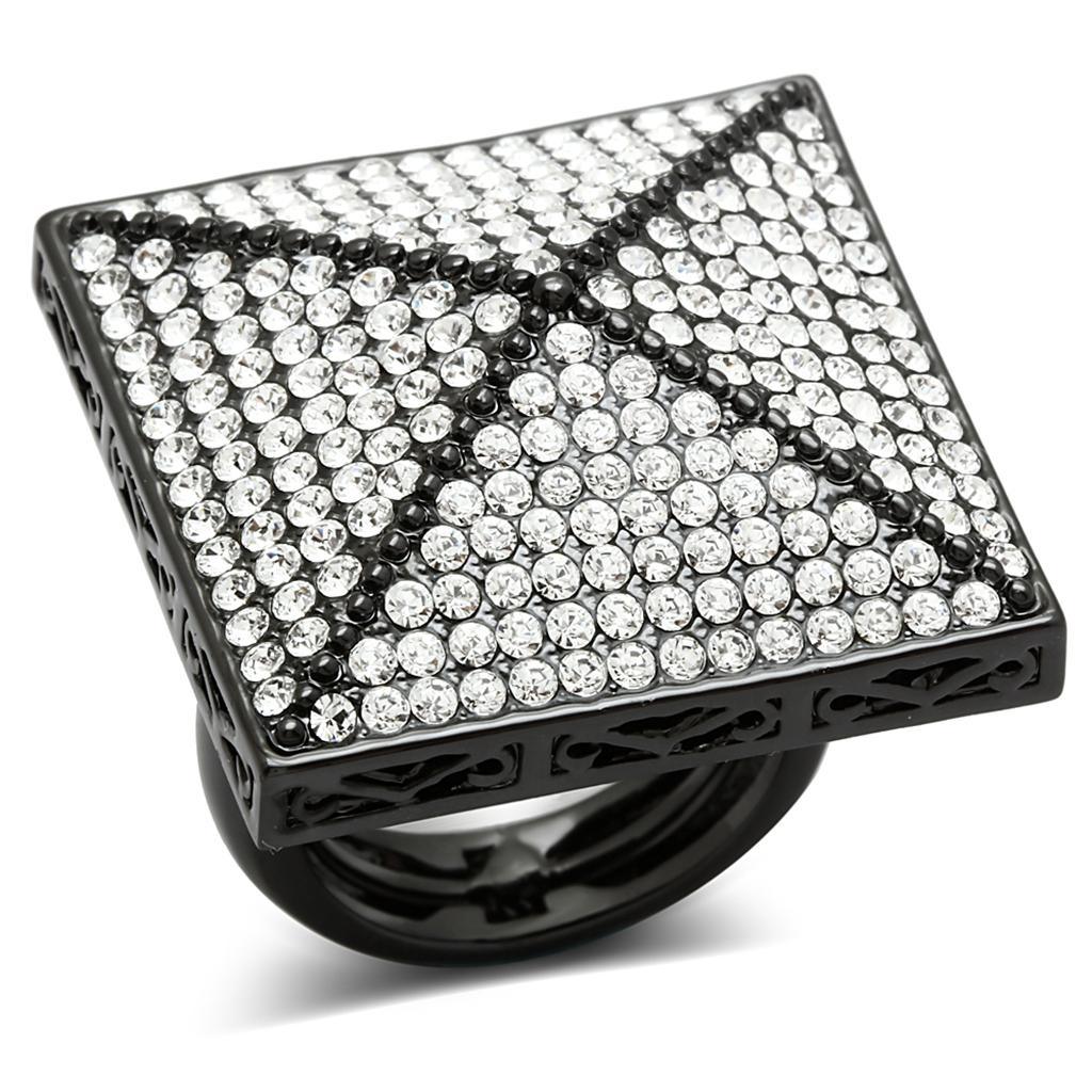 LO3696 - TIN Cobalt Black Brass Ring with Top Grade Crystal in Clear - Brand My Case