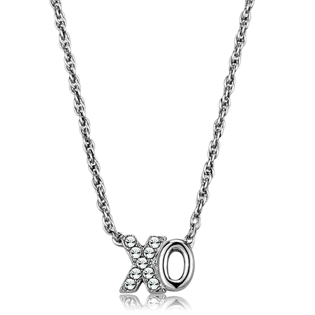 LO3845 - Rhodium Brass Necklace with Top Grade Crystal in Clear - Brand My Case