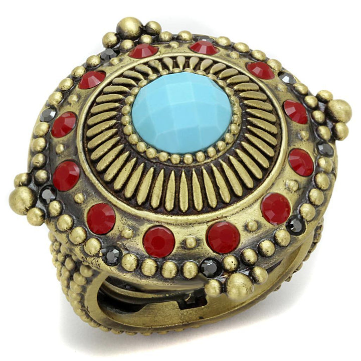 LO3890 - Antique Copper Brass Ring with Synthetic Turquoise in - Brand My Case