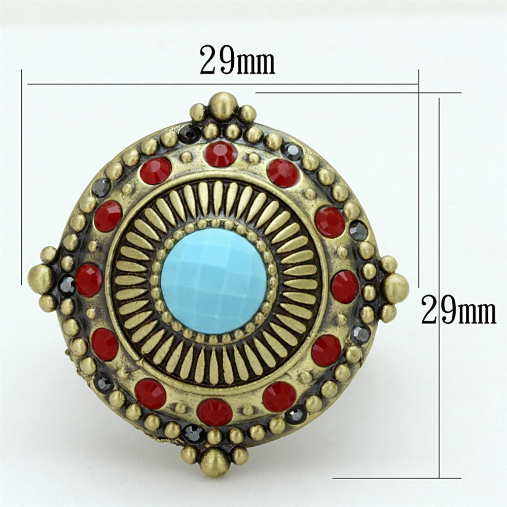 LO3890 - Antique Copper Brass Ring with Synthetic Turquoise in - Brand My Case
