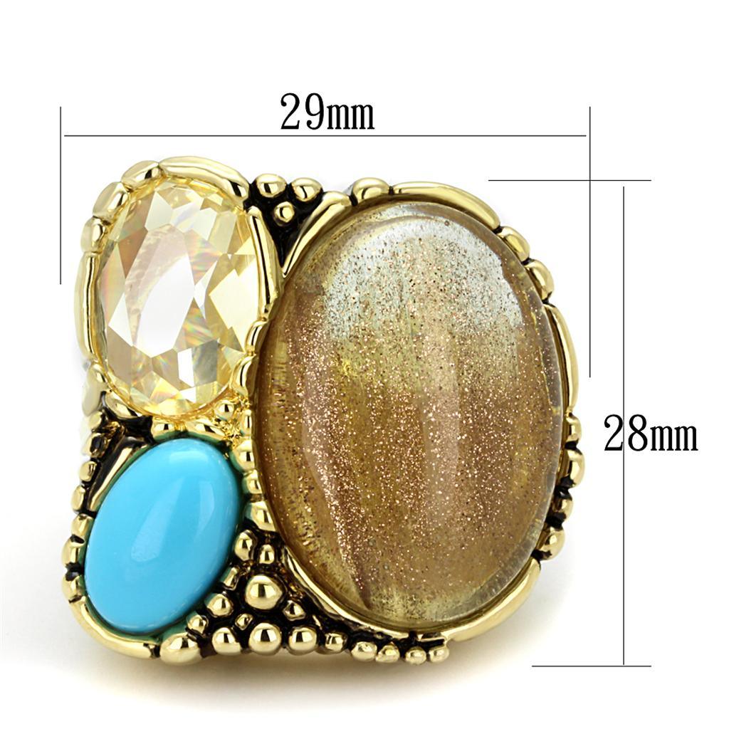LO3900 - Gold Brass Ring with Synthetic Synthetic Rutile in Topaz - Brand My Case