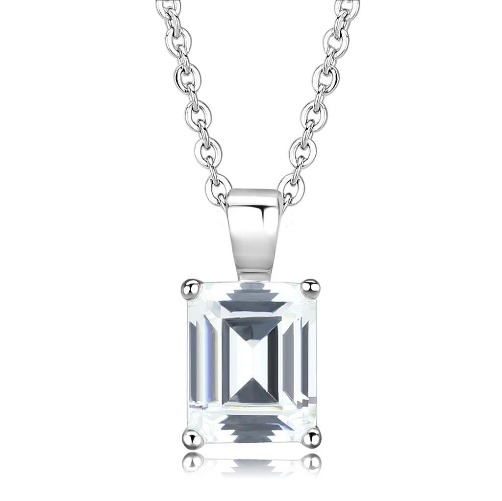 LO3934 - Rhodium Brass Chain Pendant with AAA Grade CZ in Clear - Brand My Case