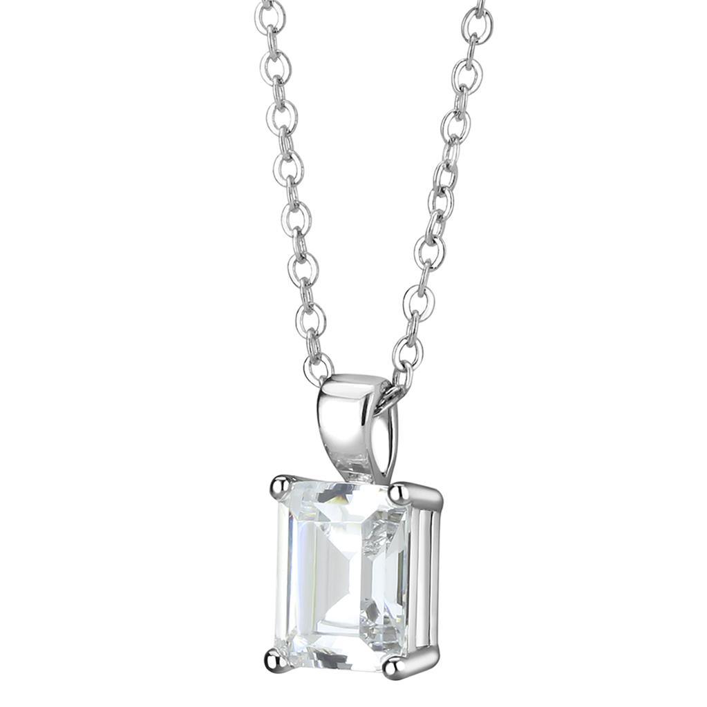 LO3934 - Rhodium Brass Chain Pendant with AAA Grade CZ in Clear - Brand My Case