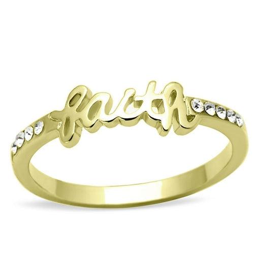 LO3967 - Flash Gold Brass Ring with Top Grade Crystal in Clear - Brand My Case