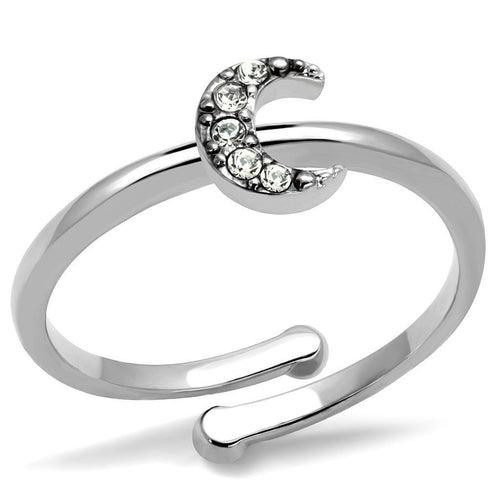 LO4045 - Rhodium Brass Ring with Top Grade Crystal in Clear - Brand My Case